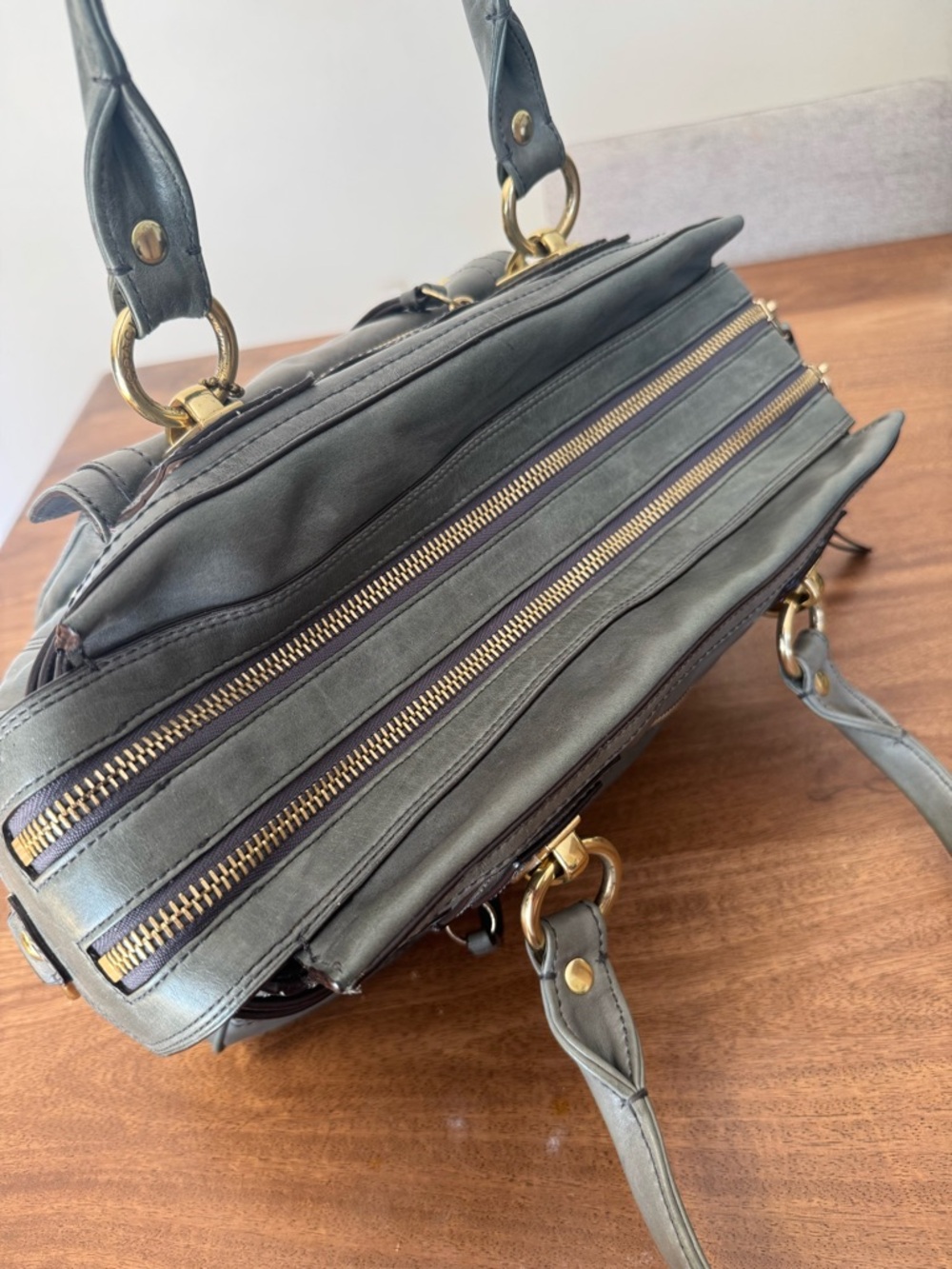 Vintage Coach Hampton Lindsay Satchel Olive Gray Leather Turnlock - Picture 6 of 10